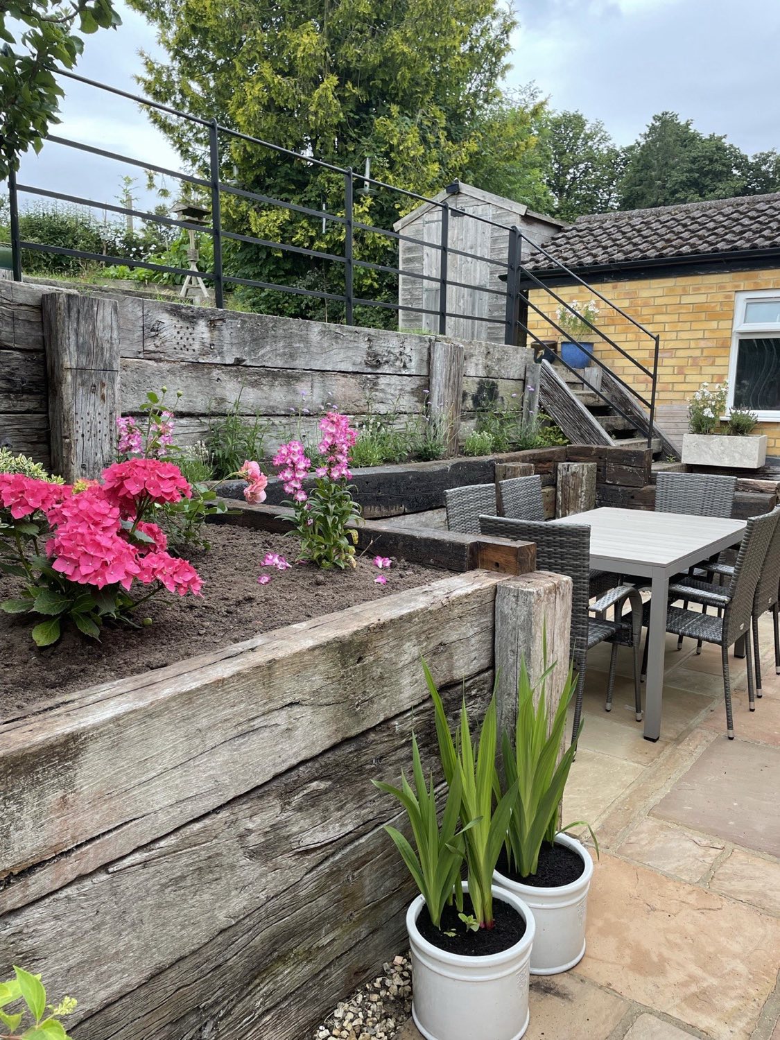 A new patio and flower beds
